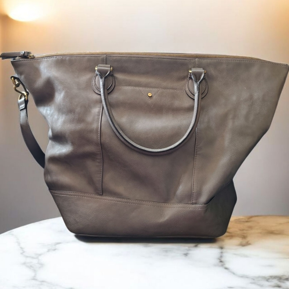 NWT Merona Large Grey Taupe Vegan Leather Tote Shoulder Bag